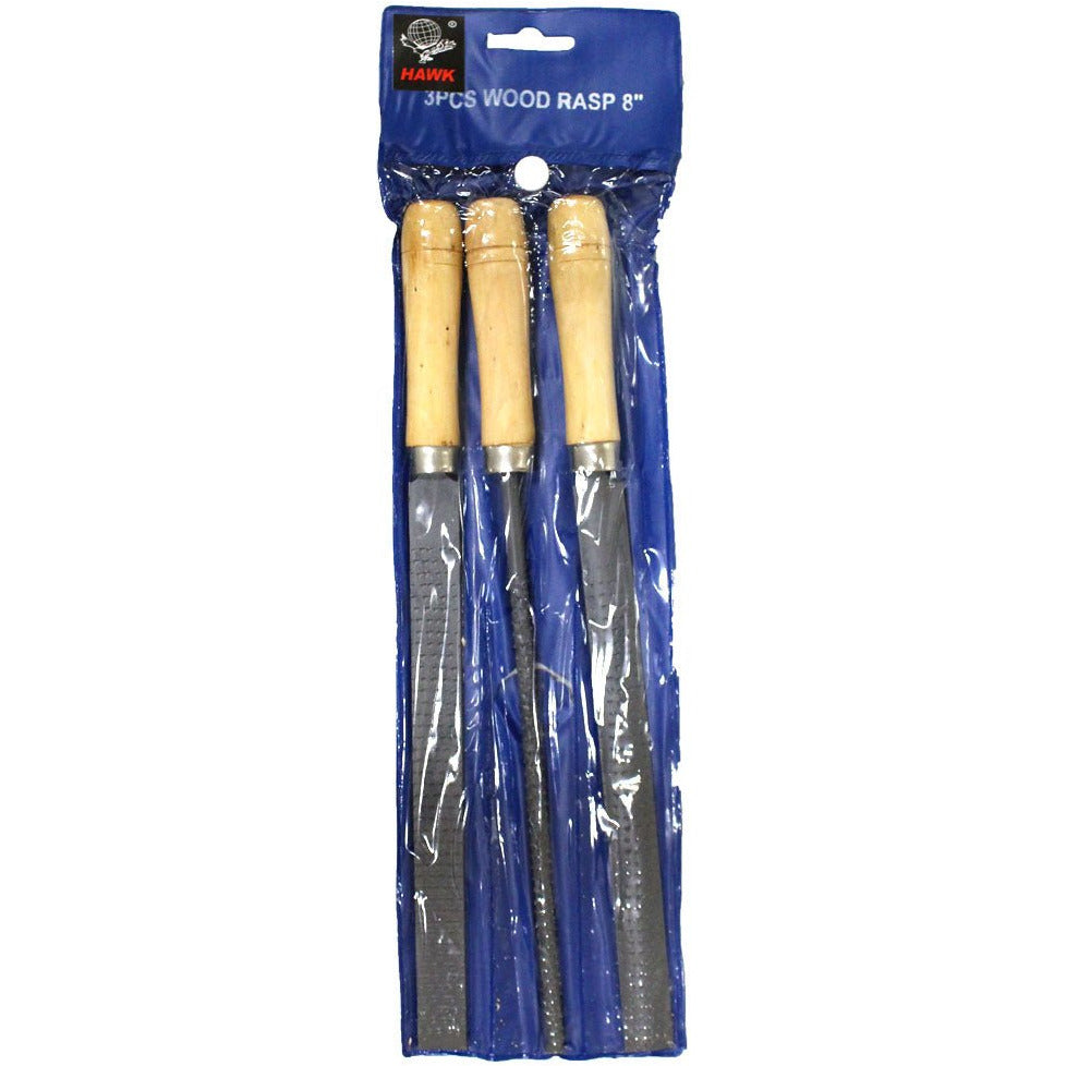 8"long, 3 Piece Wood Rasp File Set With Wooden Handles - F-76300 - ToolUSA