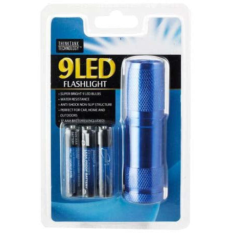 9 LED Blue Mini Flashlight with Wrist Strap (Batteries Included) - LKCO-6926-FL - ToolUSA