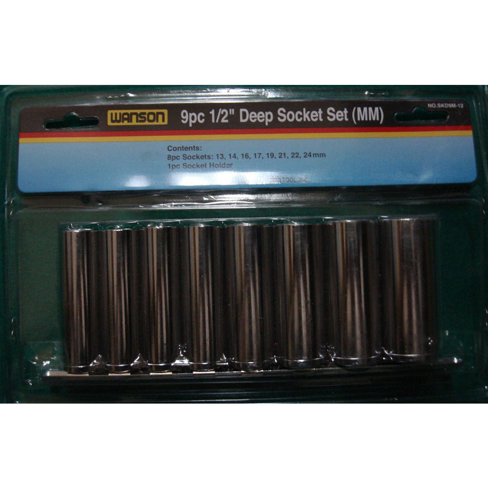 9 Piece, 1/2" Deep Socket Set, Sockets From Size 13mm To 24mm, With Socket Holder Rack - TU-FR-6414 - ToolUSA