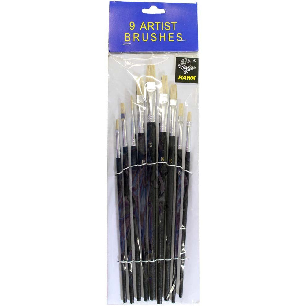 9 Piece Artist's Flat Brush Set, Sizes 0 - 16 (Pack of: 2) - TZ63-06330-Z02 - ToolUSA