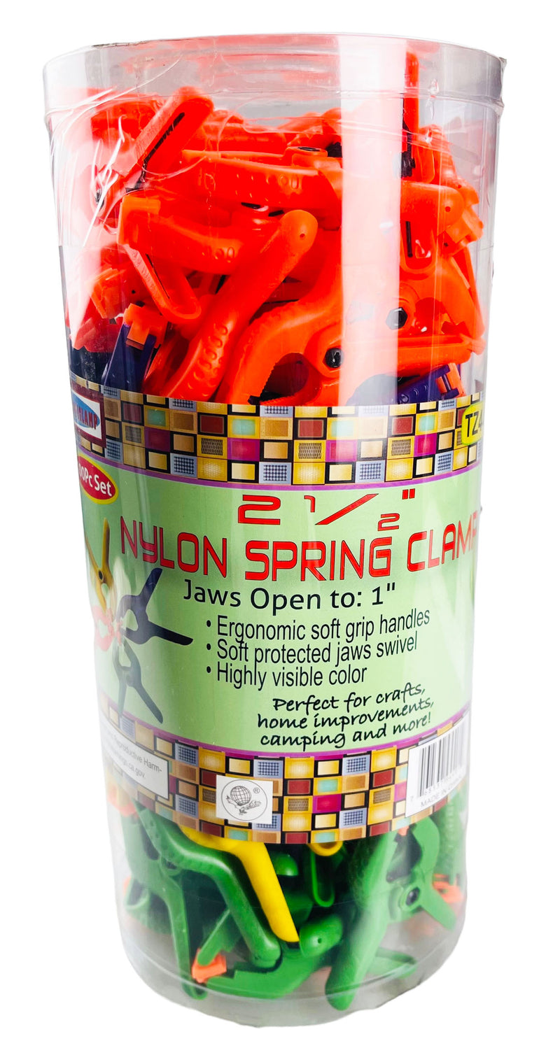 100 Piece Multi-Colored, 2.5" Plastic Spring Clamps - TZ03-94401 - ToolUSA