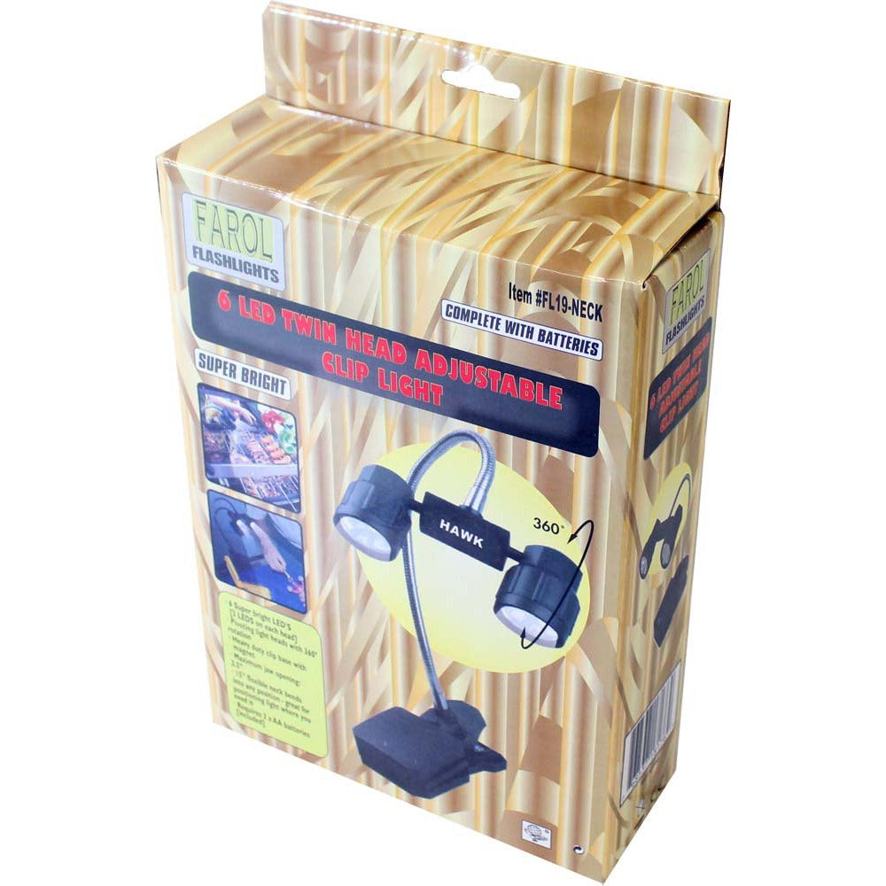Adjustable Clip-On Work Lamp - Twin 3-LED Rotating Lights & Bendable Neck - FL-18176 - ToolUSA