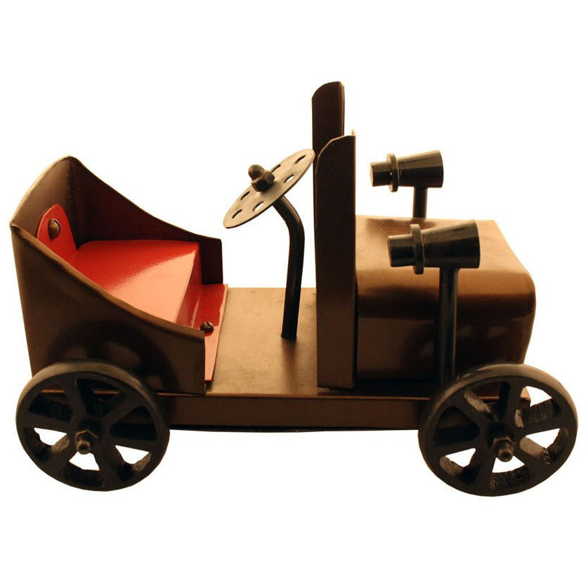 Antique Style "Horseless Carriage" Sheet Metal Model Car In Brown With Red Seat And Black Accents - G8445-2173CR - ToolUSA