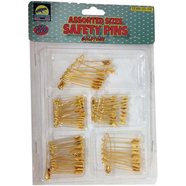 Assorted Size 150 Count Safety Pins In Beautiful Gold Tone, Sizes From 1" to 1.75" - TZ-TZ350-GD-YW - ToolUSA