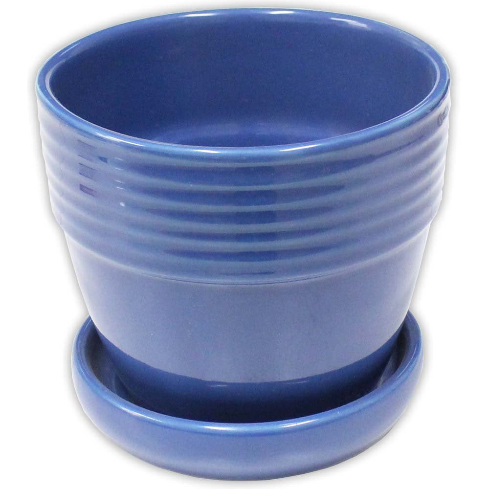 plant pot water catcher Basic Blue Flower Pot - Attached Water Tray (Pack of: 4)