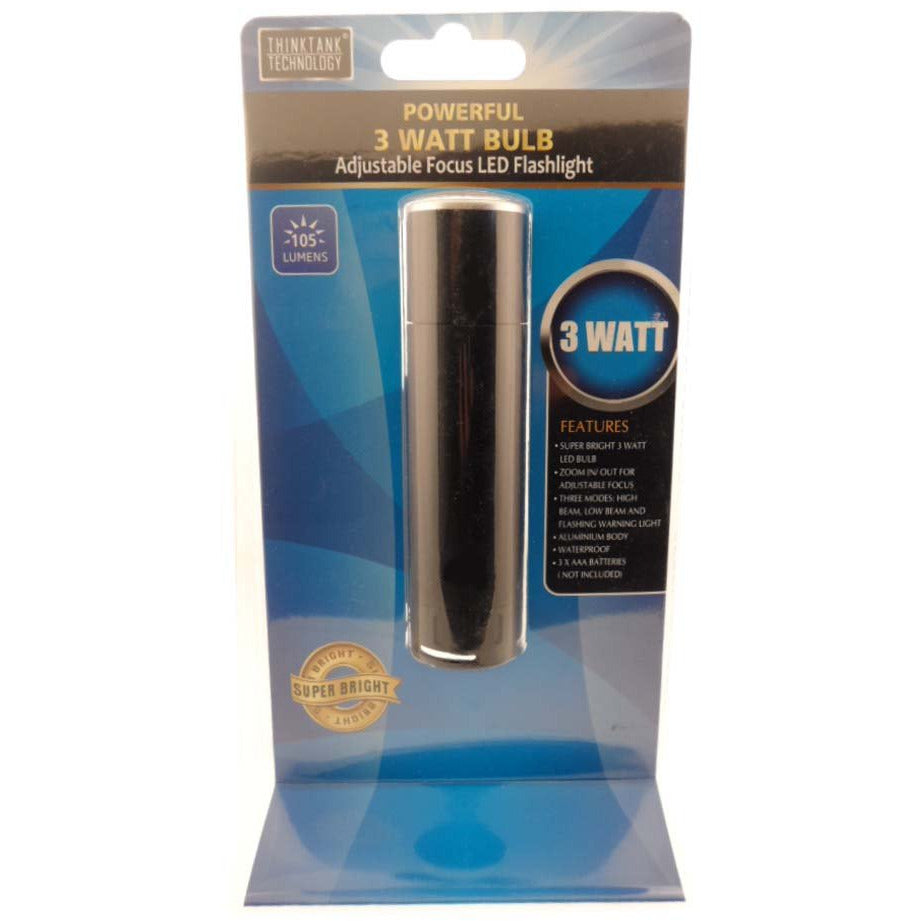 Black Aluminum LED Flashlight - 3 Lighting Modes - FL-92194-YK - ToolUSA