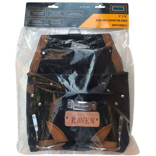 Black Leather Tool Pouch with 9 Pockets - AS1101A-BLK - ToolUSA