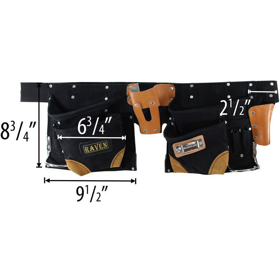 Black Suede Tool Belt with 12 Pockets - AS2103A-BLK - ToolUSA