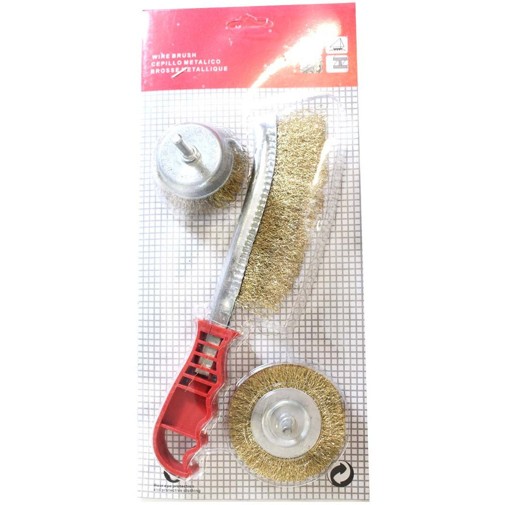 Brass Wire Brush Trio for Electric Drill & Hand Work - TZ6407-YX - ToolUSA