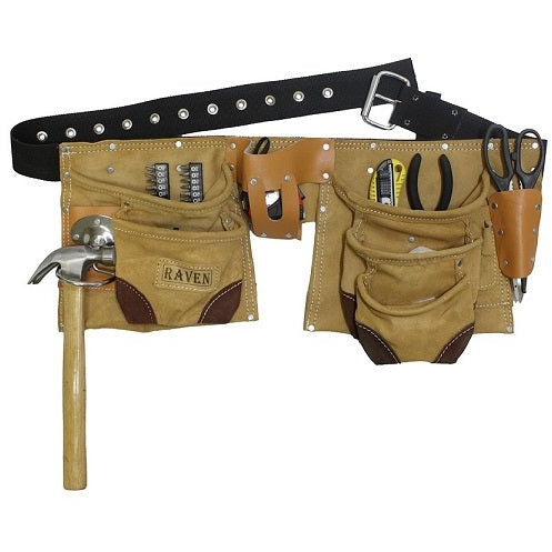 Brown Split Leather Tool Pouch Belt with 11 Pockets - AS2103AA - ToolUSA