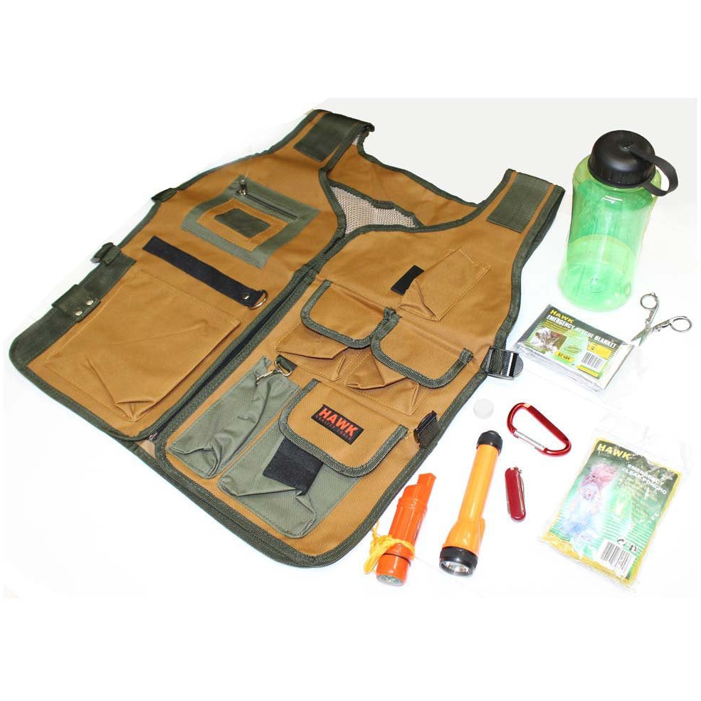 Camping & Emergency Essentials Kit with Multi-pocket Vest - KIT-JACKBOT - ToolUSA