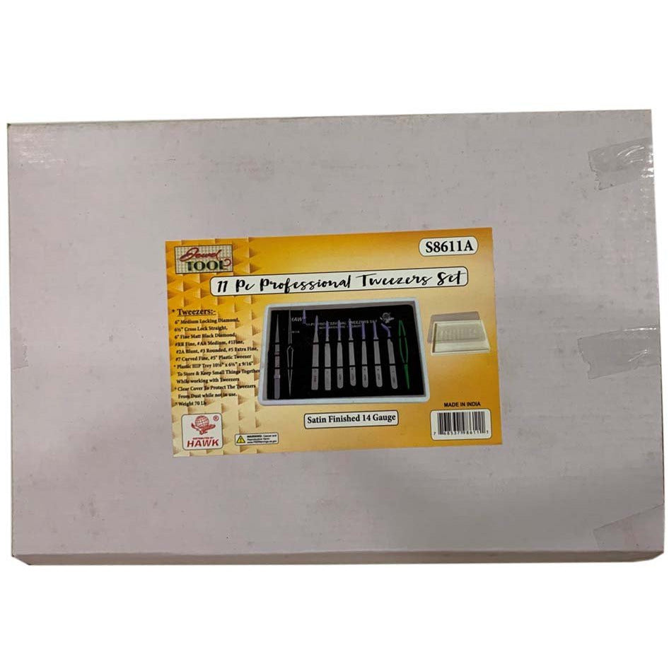 Complete Variety Set Of 11 Piece Professional Tweezers .10 Piece Steel, ! Piece Plastic - S1-98611 - ToolUSA