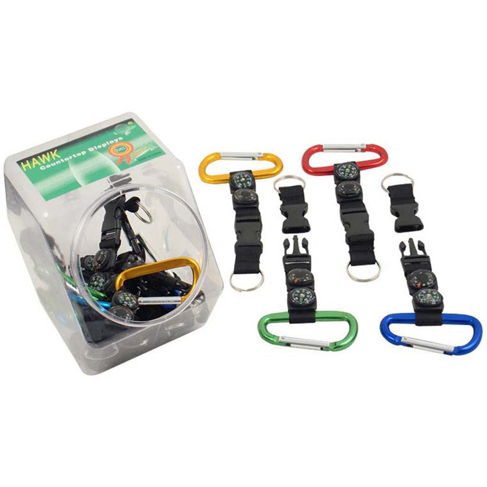 Display Jar For Counter Top Containing 30 Pc. Of 3 In 1 Snaphooks W/ Thermometer & Compass - TR-79505 - ToolUSA