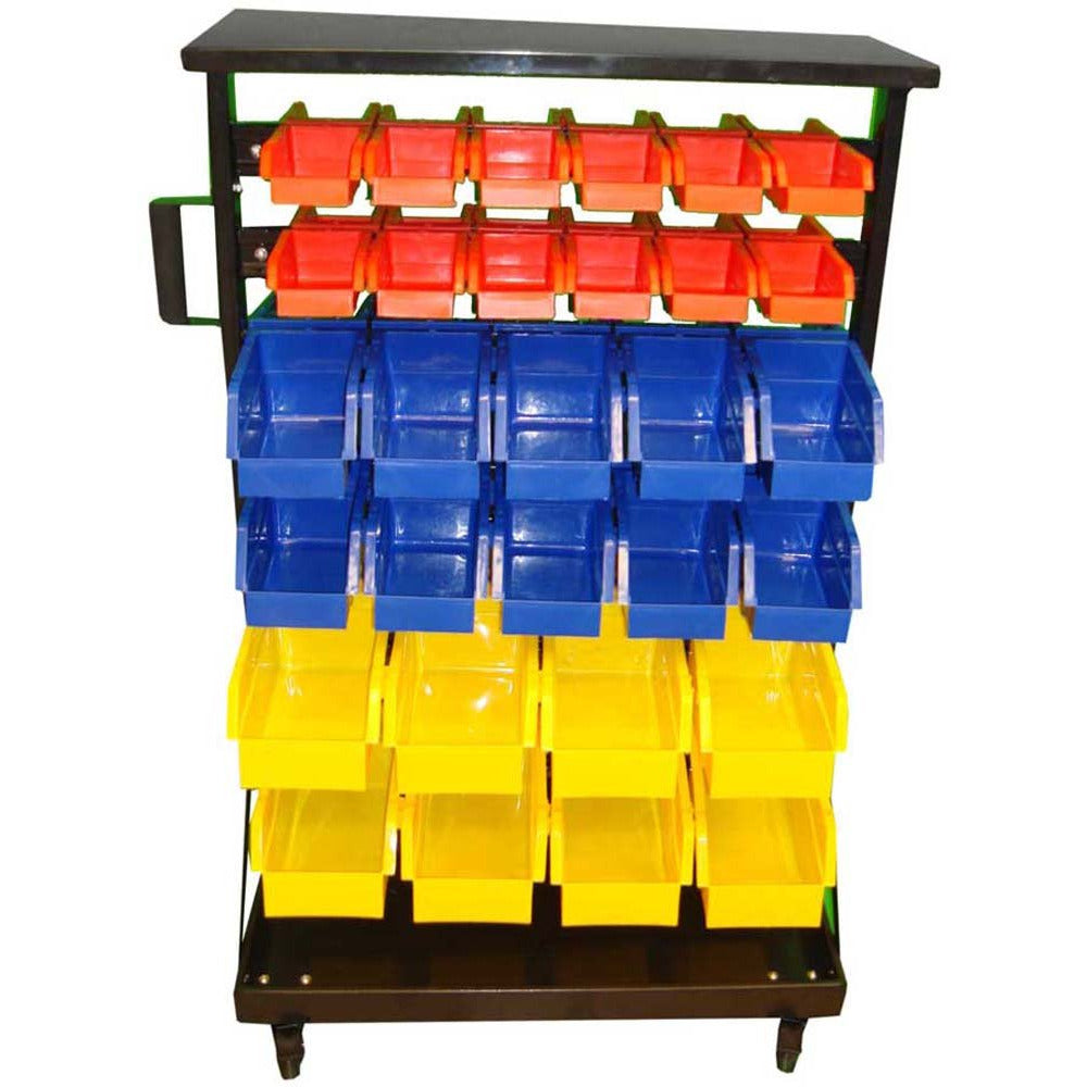 Double Sided Multicolor 60 Bin Rack On Wheels - MJ3201-60 - ToolUSA