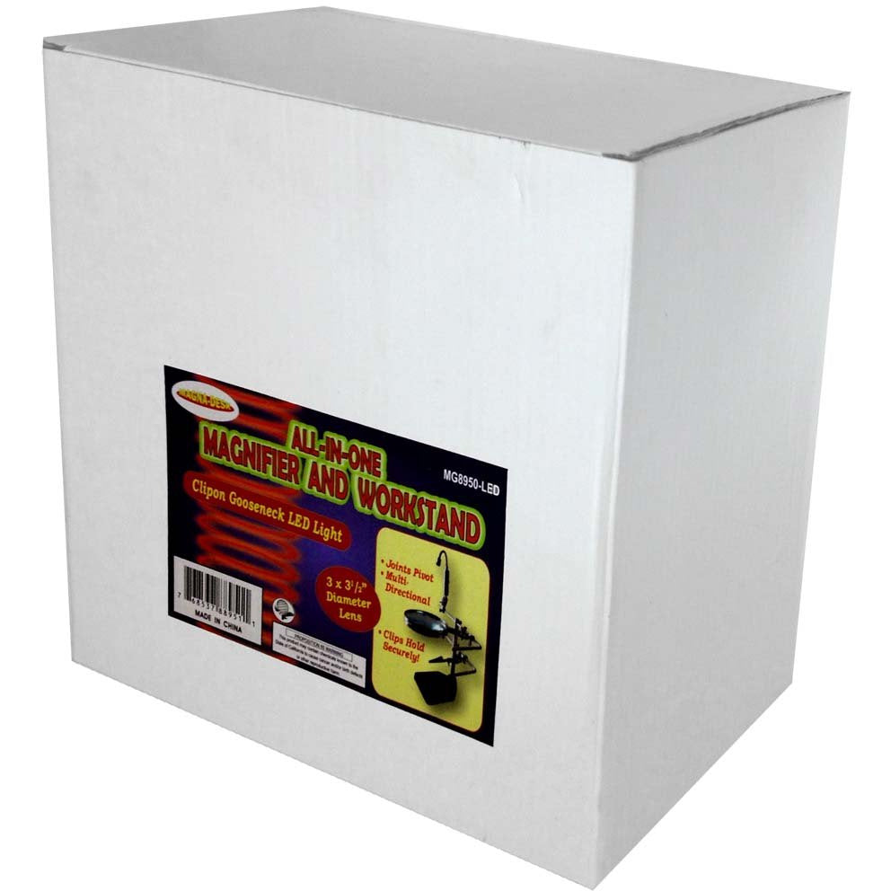 Helping Hand Magnifier, 3.5" Diameter Lens With 3X Power, 2 Alligator Clips And LED Light - MG-88951 - ToolUSA