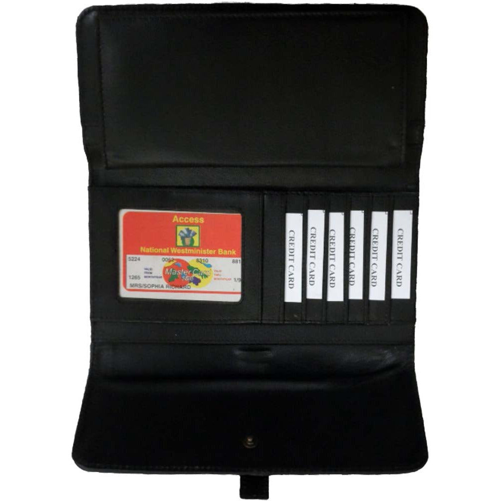 Ladies Premium Grade Black Leather Wallet with Check Book & Credit Card Sleeves - WALLET-LD-Z - ToolUSA