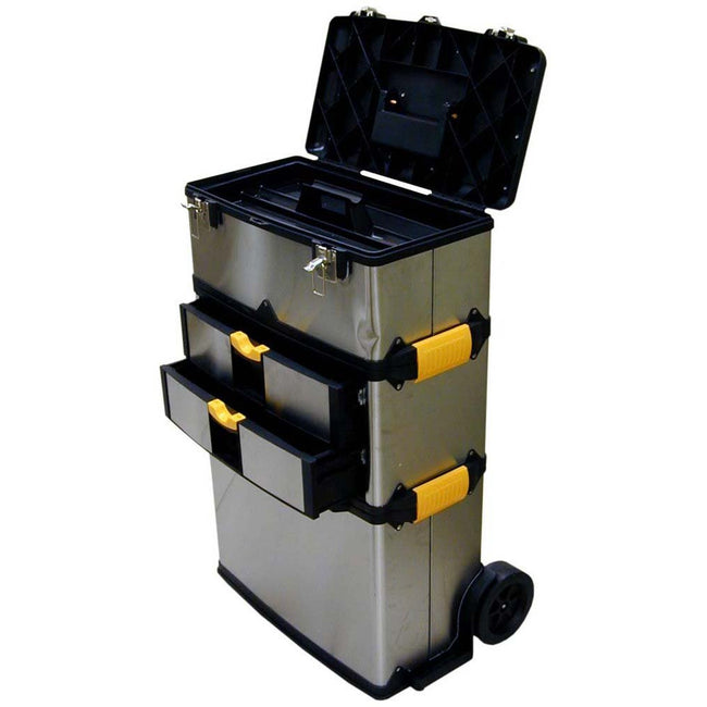 Large 2-chest- 2-drawer Stainless Steel Toolbox On Wheels - Size:20" X 10.5" X 33.5" - MJ-17577 - ToolUSA