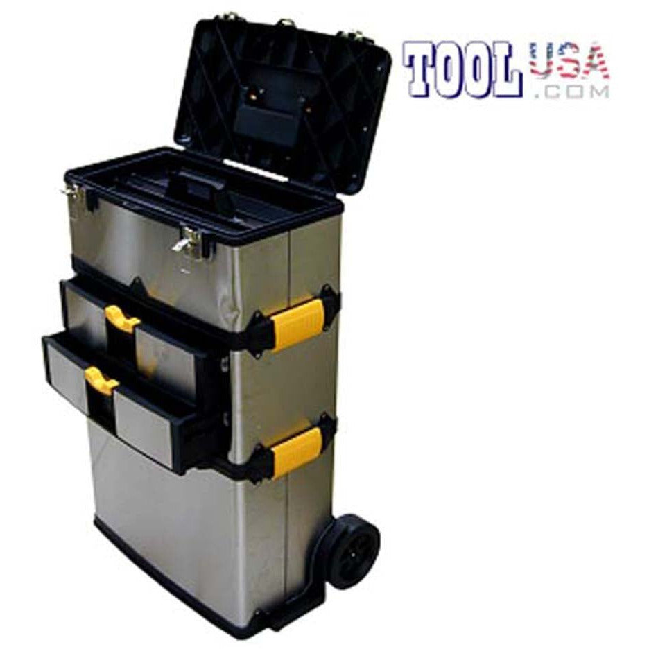 Large 2-chest- 2-drawer Stainless Steel Toolbox On Wheels - Size:20" X 10.5" X 33.5" - MJ-17577 - ToolUSA