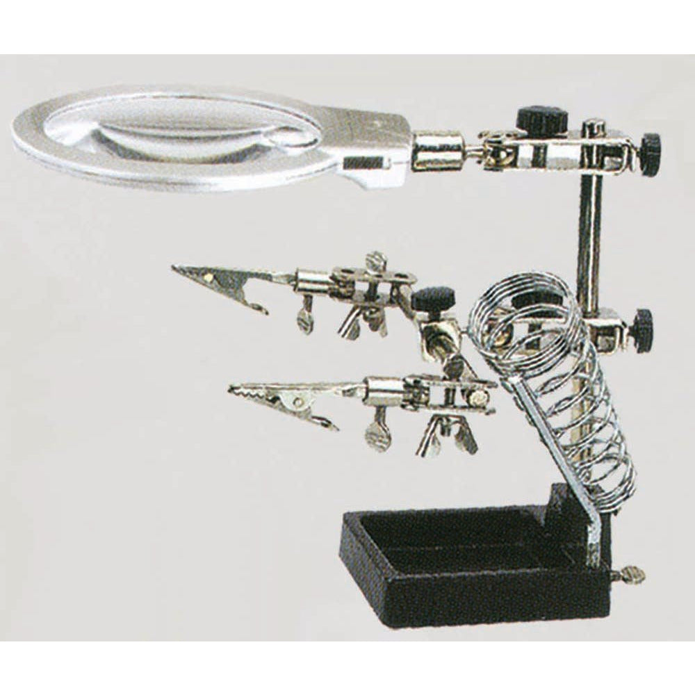 Magnifier with Alligator Clips, Soldering Iron Stand, and LED Lights on a Heavy Base - CR-89481 - ToolUSA