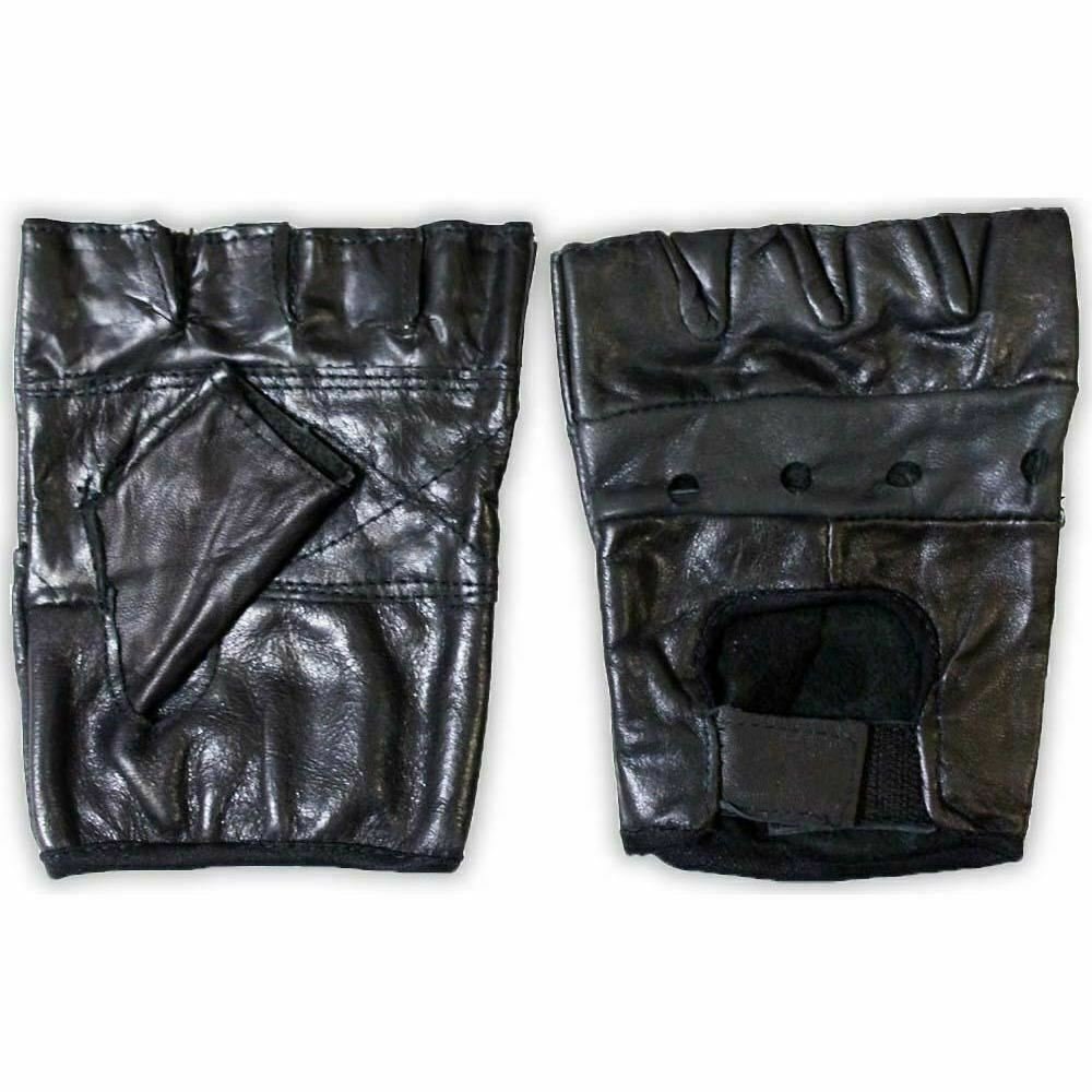 Men's Size Black Leather Fingerless Gloves with Ventilation Holes