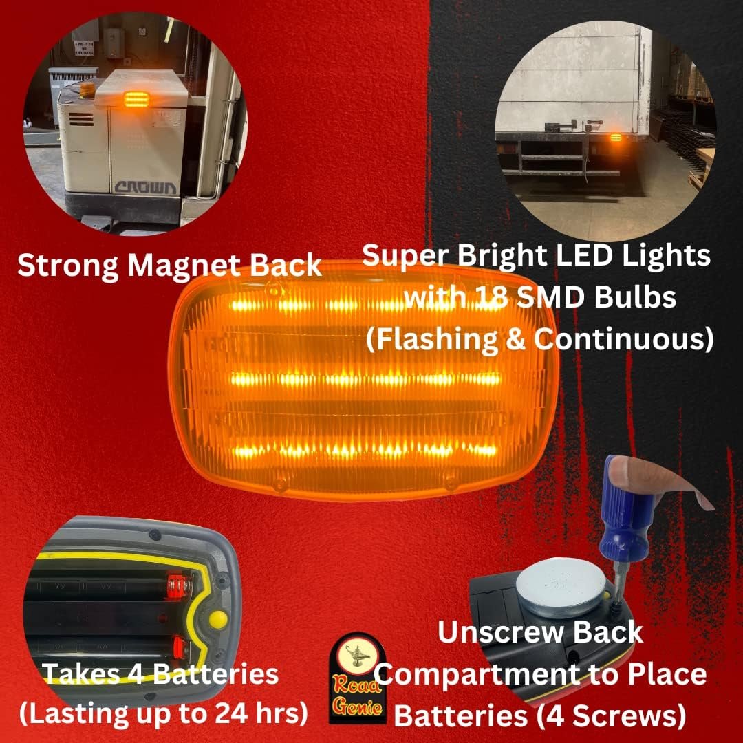 ROAD GENIE Red Highway Safety Lights LED with Magnetic Back || Light Beacon and Road Flare || Emergency Protection with Continous and Flashing Modes