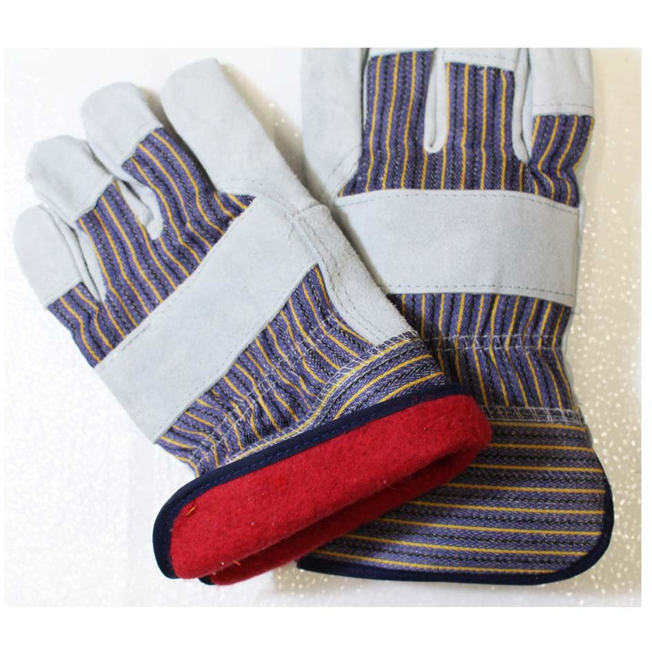 Men's Heavy Duty Red Cotton Lined Leather Palm Gloves, Gauntlet Cuff (Pack of: 2) - GL-14502-Z02 - ToolUSA