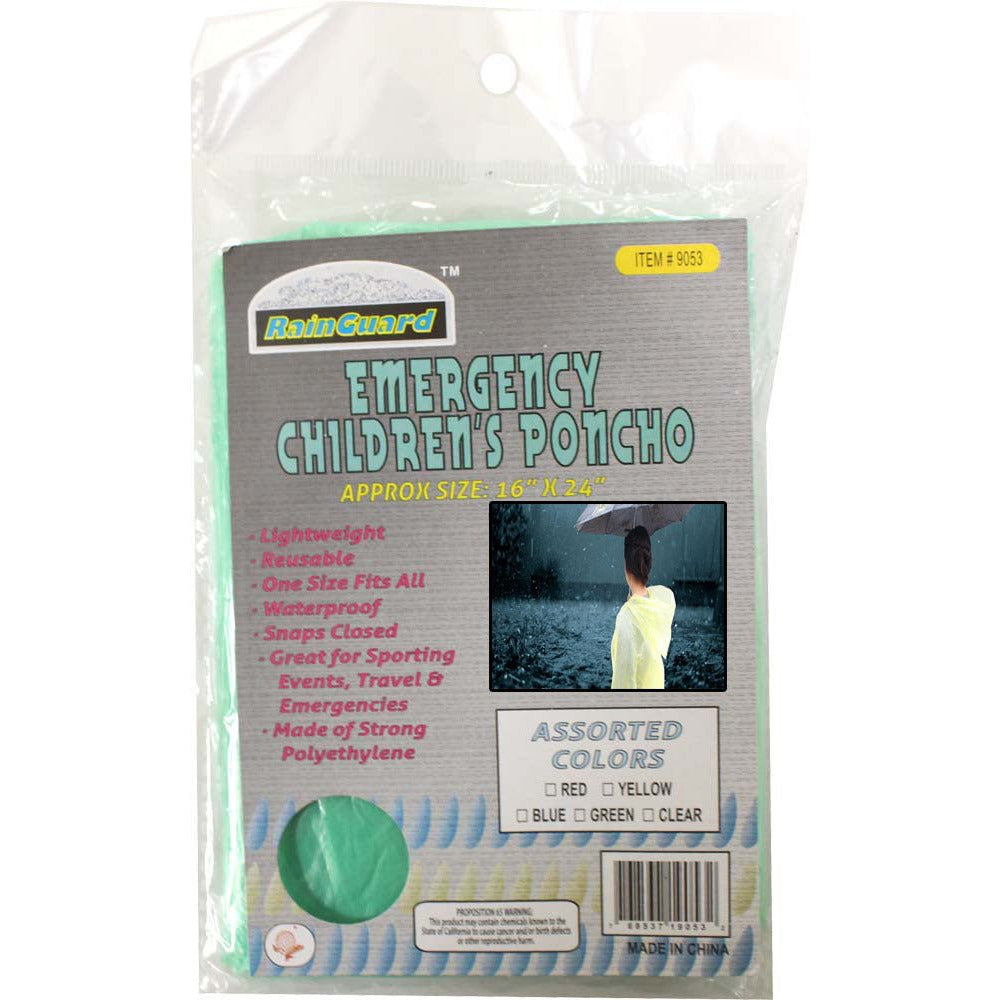 Multi-Color Plastic Emergency Rain Ponchos - Children's Size (Pack of: 4) - RAIN-19053-Z04 - ToolUSA
