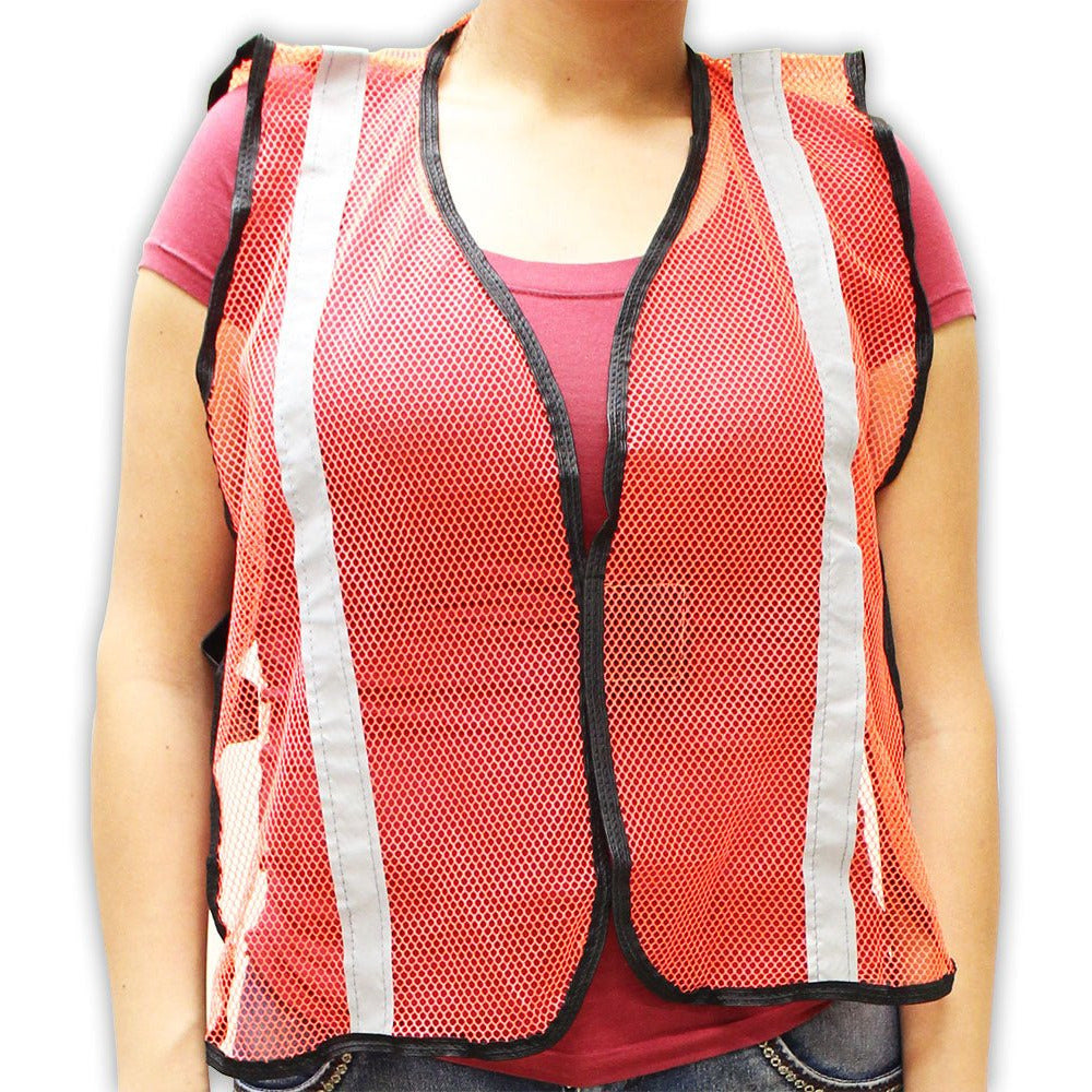 Neon Red Mesh Safety Vest | Silver Reflective Stripes - SW2-Y - ToolUSA