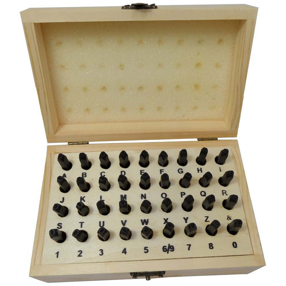 Number & Capital Letter Punch Set In Wooden Case 36 Pc ( 2mm 3/32") - TZ01-39094 - ToolUSA
