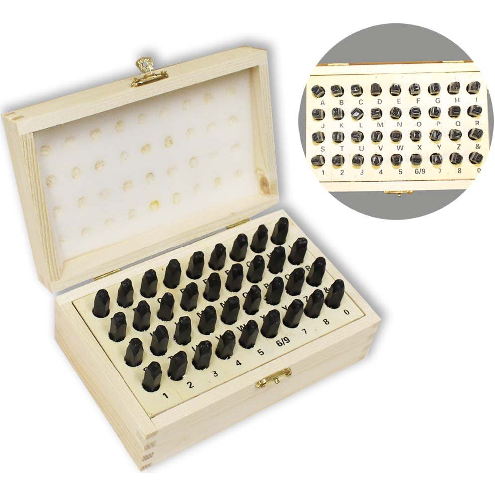 Number & Capital Letter Punch Set In Wooden Case 36 Pc (5mm 3/16") - TZ01-70997 - ToolUSA