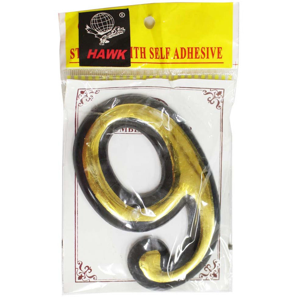 Numeral 9 Sign - 4 Inch Gold-Painted, Self Adhesive Plastic | For Home, Office - CR-28835 - ToolUSA