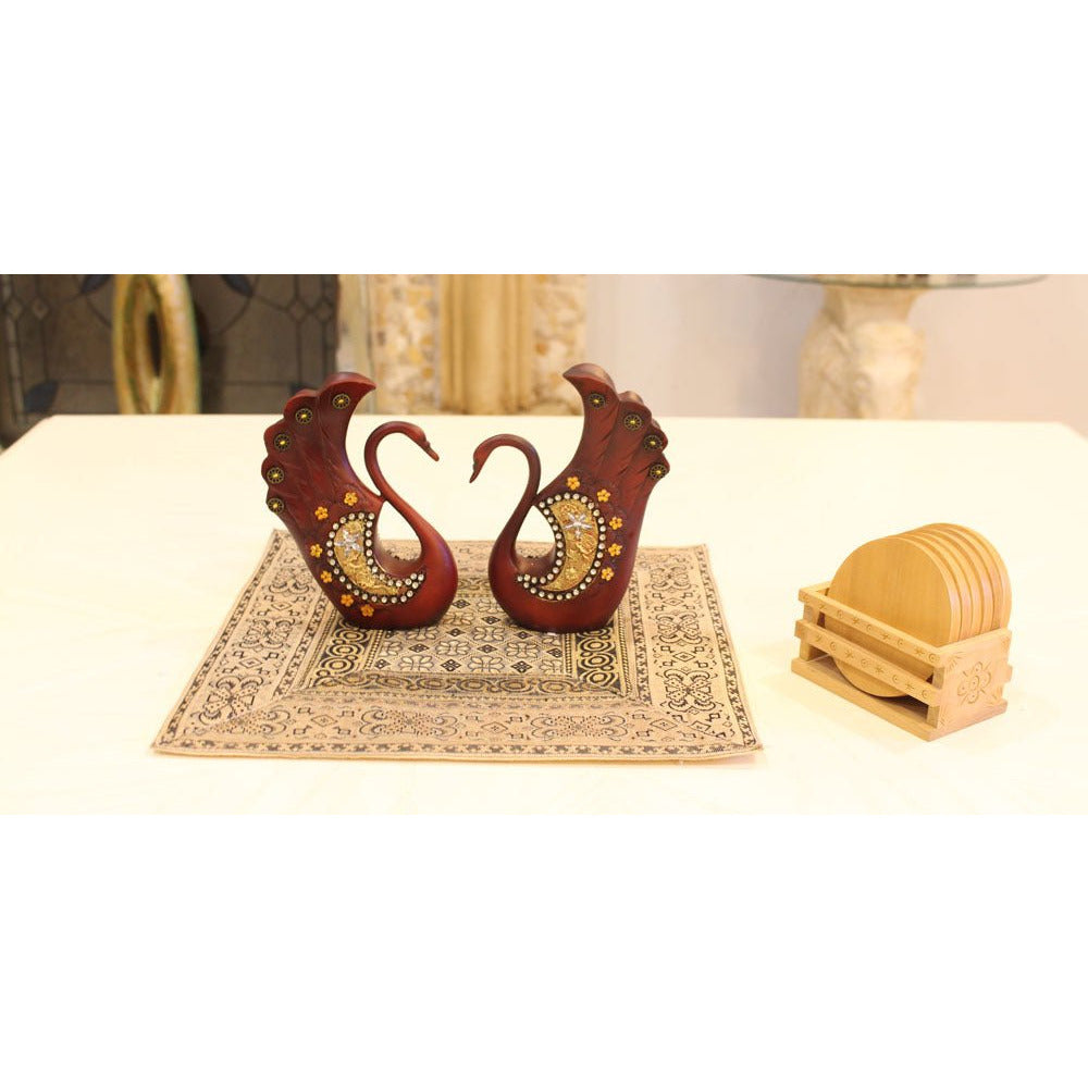 Ornate Swans Statue - Cherry Wood Color & Rhinestones - 209-1525-YX - ToolUSA