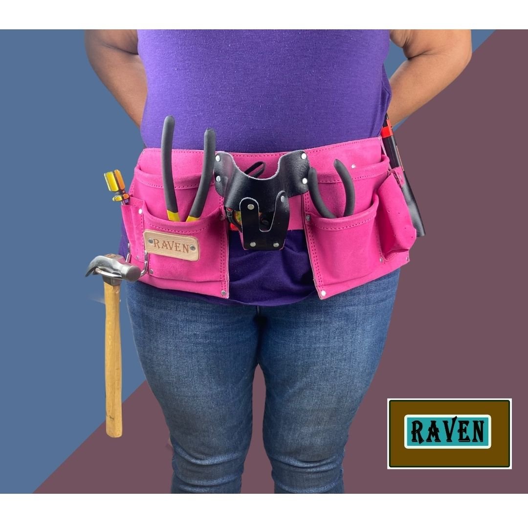 Pink Suede Double Tool Pouches with Nylon Belt - AS2103S-PNK - ToolUSA