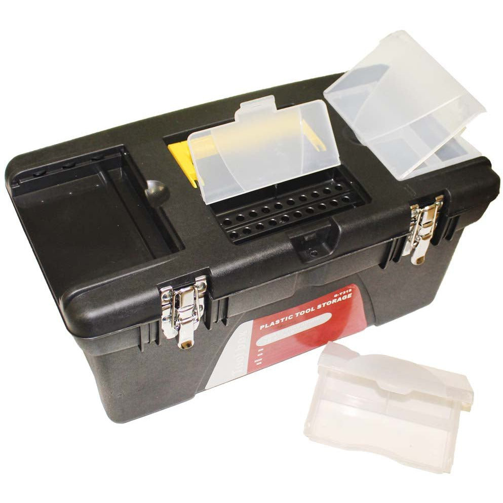 Plastic Tool Box, 18.5 X 10 X 9 Inches With Inside Tray And Metal Riveted Latches - MJ-16454 - ToolUSA