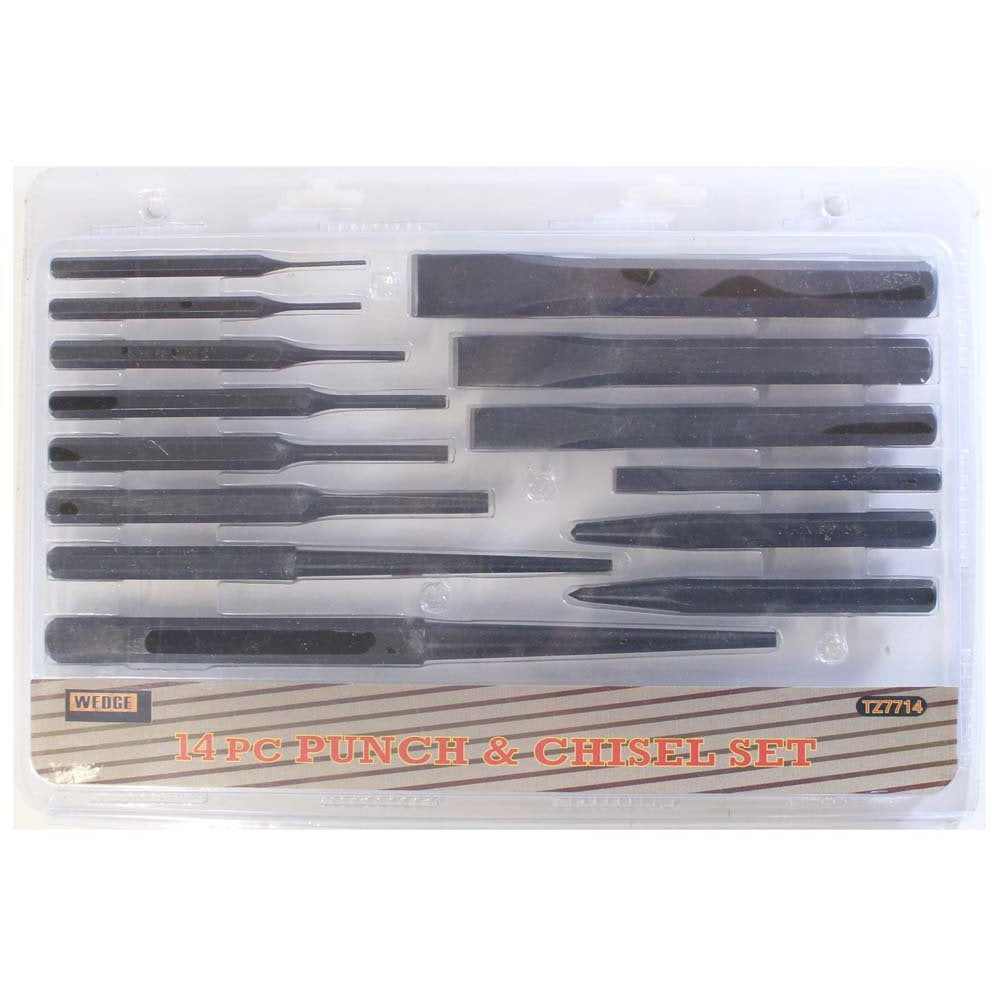 Professional Style Carbon Steel Punch And Chisel Set, 14 Piece Heavy Duty Set - TZ-07714 - ToolUSA