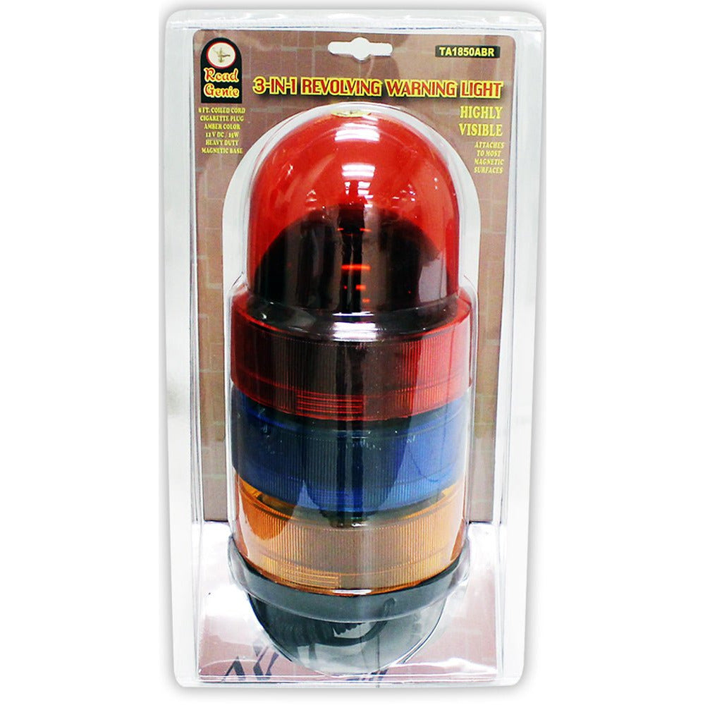 Revolving Warning Light For Auto With 12v Power Source, And 3 Color Caps, With Magnetic Base - TA-01850 - ToolUSA