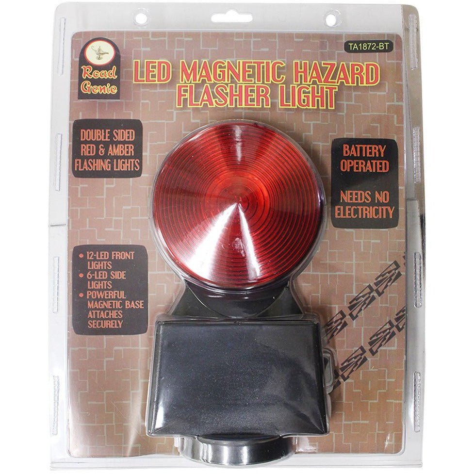 Road Genie Red & Amber Hazard Flasher Light - LED - Double-Sided - TA1872-BT - ToolUSA
