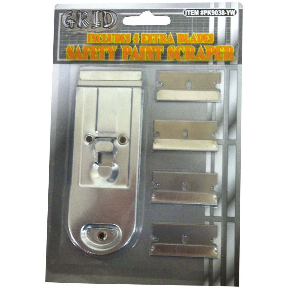 Safety Paint Scraper With 4 Extra One-Edged Razor Blades In Package - PK-PK9038-YW - ToolUSA