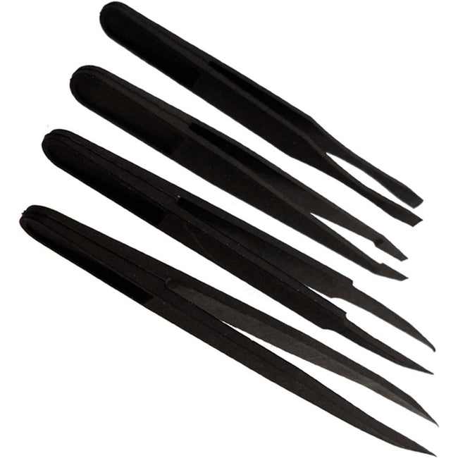 Set Of 4 Black Nylon Tweezers With Different Shaped Tips - S1-91040 - ToolUSA