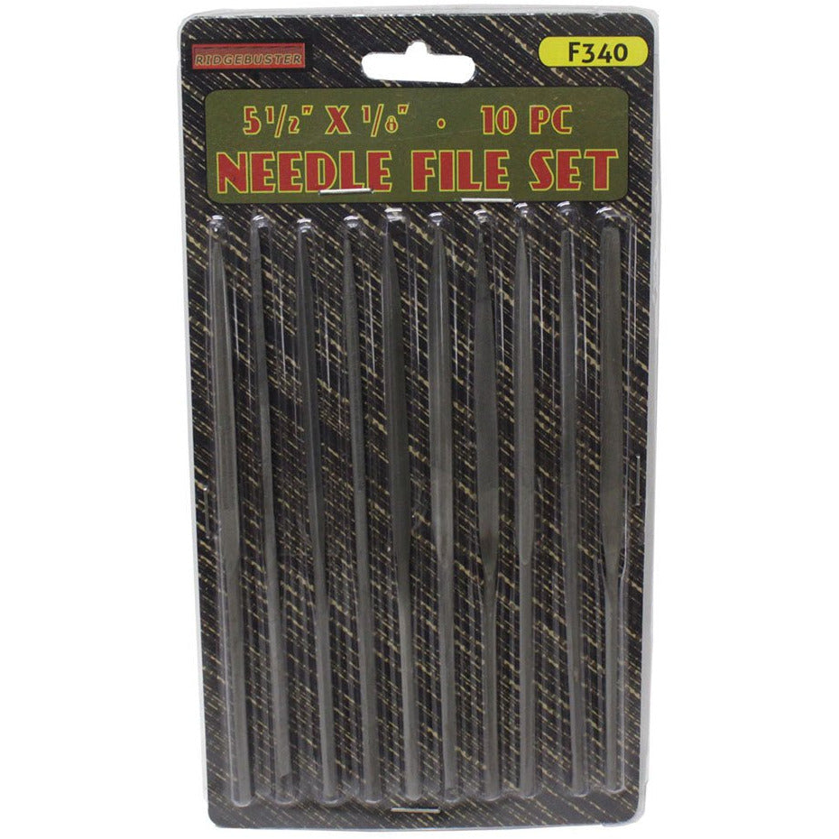Small 10 Piece Set Of Needle Files With Plain Handles - F-00340 - ToolUSA