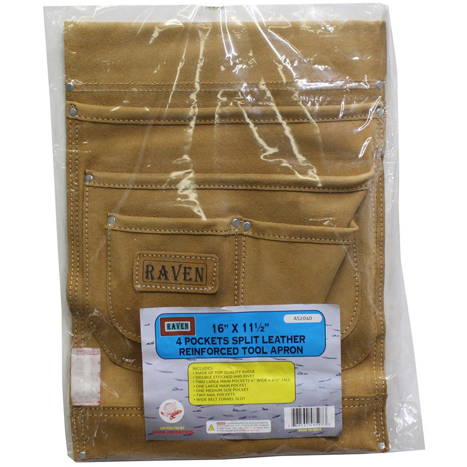Split Leather Reinforced Tool Apron with 4 Pockets - AS2040 - ToolUSA