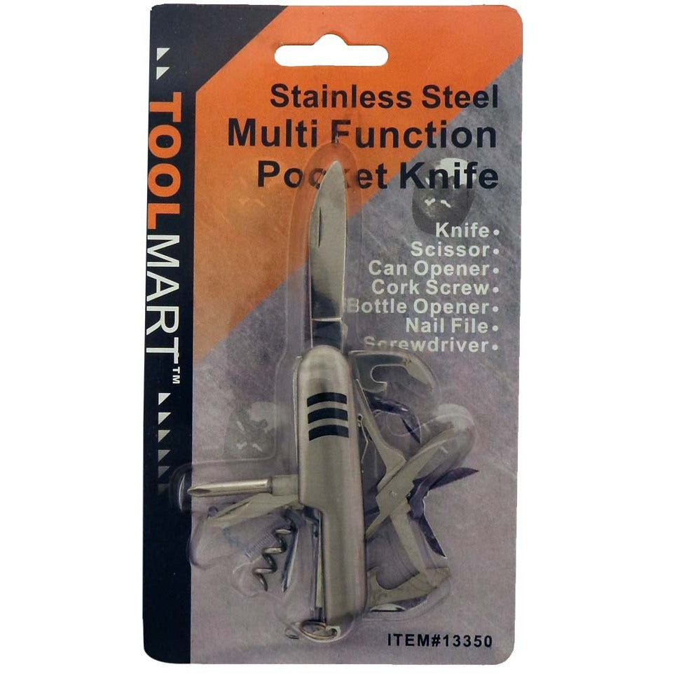 Stainless Steel Multi-Function Pocket Knife With Bottle Openers, Scissors, Corkscrew & More - PK9811P-YH - ToolUSA