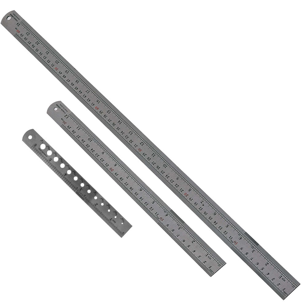 Stainless Steel Ruler Trio - 6", 12" & 24"- SAE & Metric - KIT-TM101220 - ToolUSA