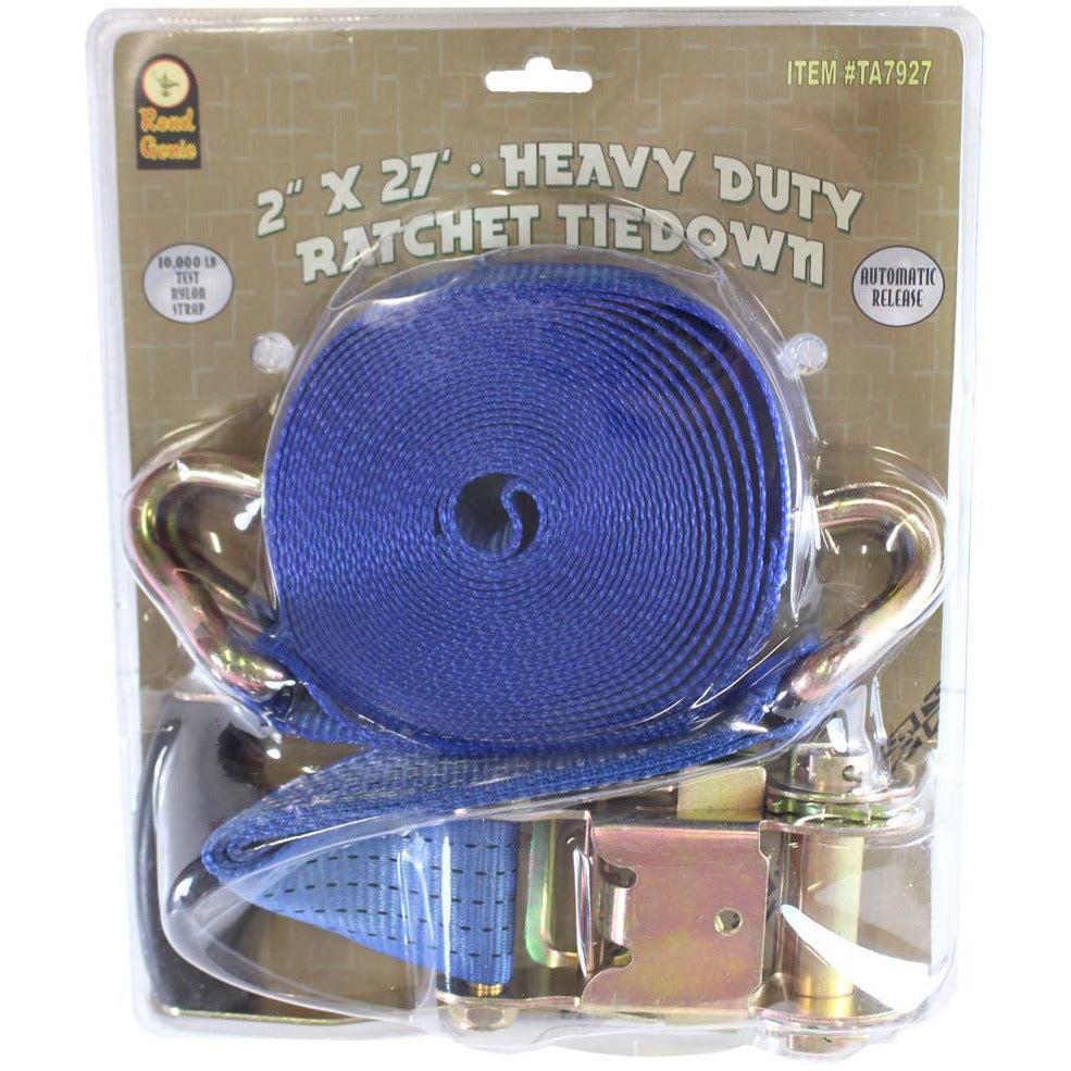 ToolUSA 2" X 27' Heavy Duty Ratchet Tie-down Strap with Double J Hooks,10,000 lb Breaking strength - TA-07927 - ToolUSA