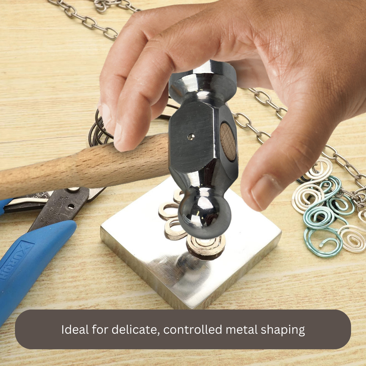 Steel Bench Block & 10″ Chasing Hammer Combo – Heavy-Duty Bench Block with Forged Chasing Hammer | Metalworking, Jewelry, Fabrication & Workshop Tool Set