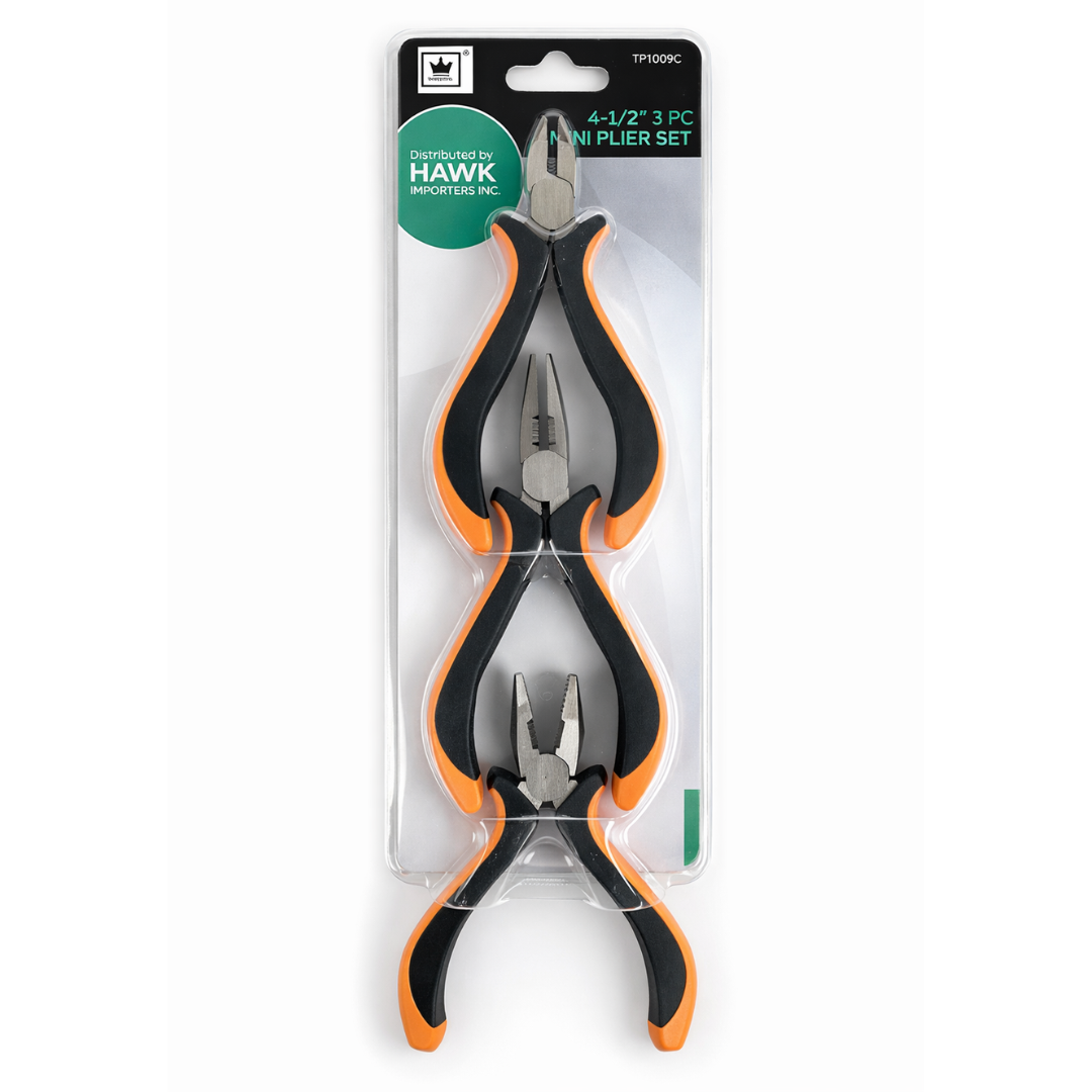 3 Piece 4.5" Mini Lineman Pliers Set – Long Nose, Linesman & Side Cutter with Comfort Grip Handles