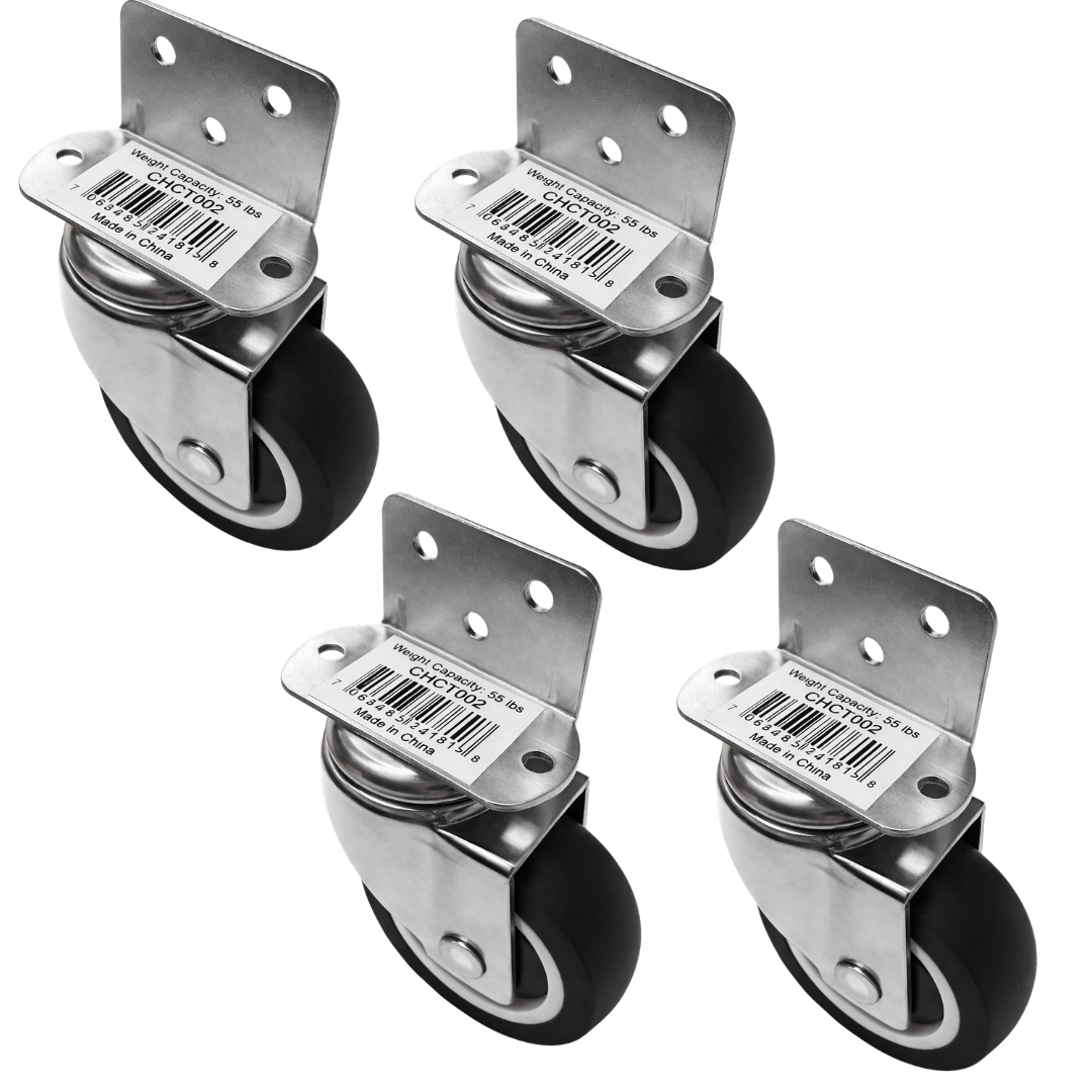 2 Inch Swivel Caster Wheels (4 Pack) – Light Duty TPE Grey L-Shaped Plate Mount – 55 lb Capacity Per Wheel – Smooth Rolling for Furniture, Carts & Storage Bins