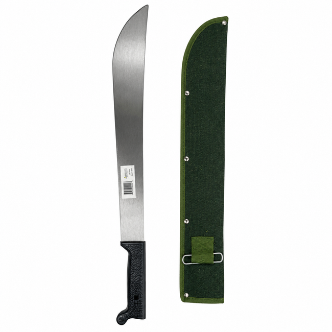 18-Inch Machete with 5-3/8-Inch Wooden Handle, Long Curved Metal Blade with 3-Rivet Construction for Cutting Tall Grass, Weeds, Brush and Garden Overgrowth