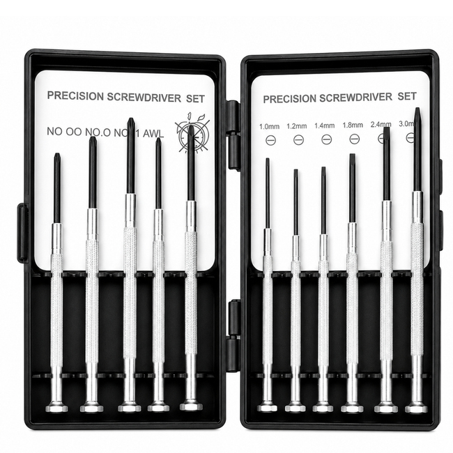 11 Piece Precision Screwdriver Set with Magnetic Pick-Up Tool, Awl & Carrying Case – Mini Phillips and Slotted Screwdrivers for Watches, Eyeglasses, Electronics, Jewelry Repair & Small Parts