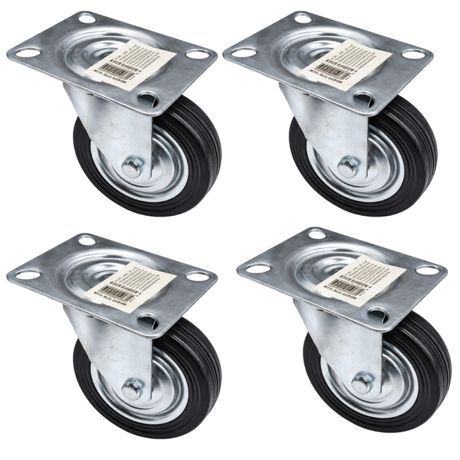 4 Inch Heavy Duty Swivel Casters (4 Pack) – 220 lb Capacity Per Wheel – Plate Mount Rubber Wheels – 360° Industrial Caster for Carts, Workbenches & Dollies